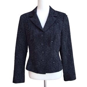 Rickie Freeman Teri Jon Black Beaded Wool Blend Jacket